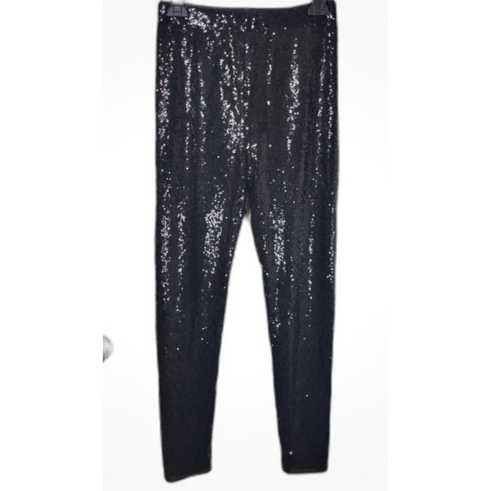 Wayf Womens Black Sequin High Waisted Slim Leggings Party Pants Size M